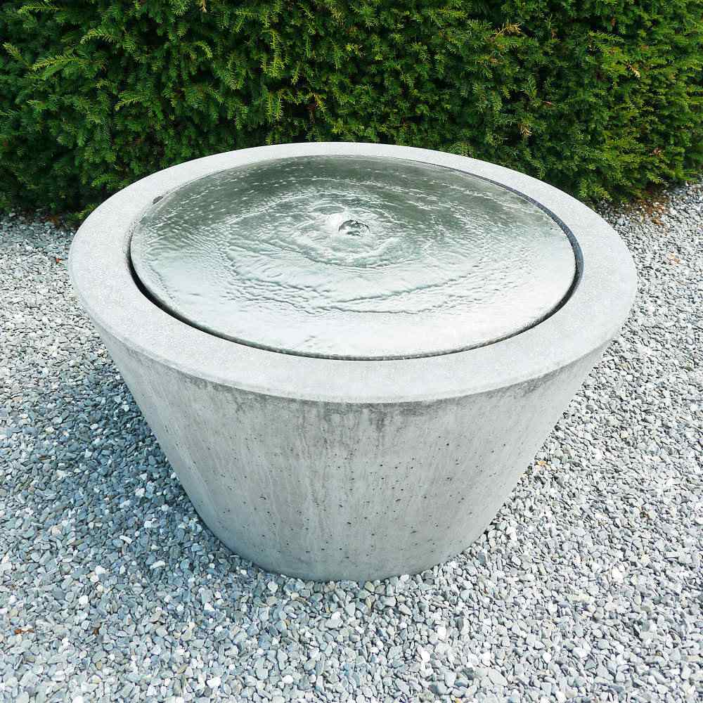 ALRONDA Springbrunnen rund konisch, anthrazit, glatt, gefast, inkl. Chromstahlblech und Teichpumpe