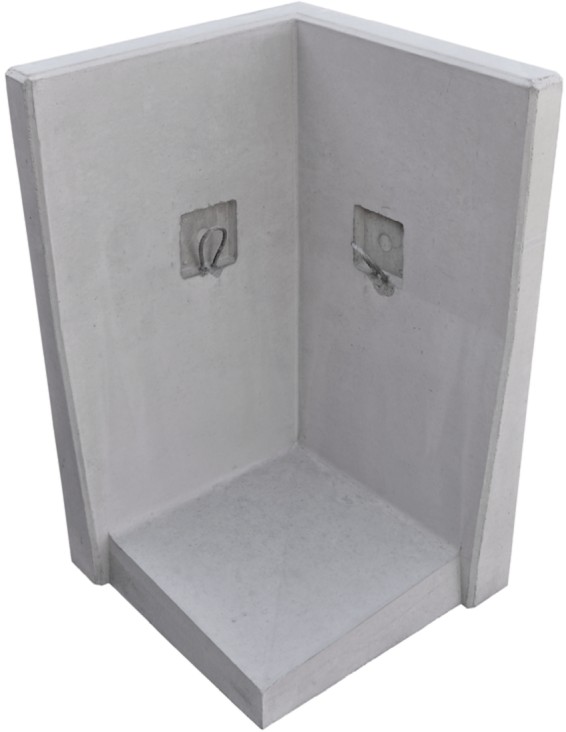 EXACTA LIGHT Winkelplatte, Eckstück 90° Typ 2, grau, glatt, gefast, bewehrt