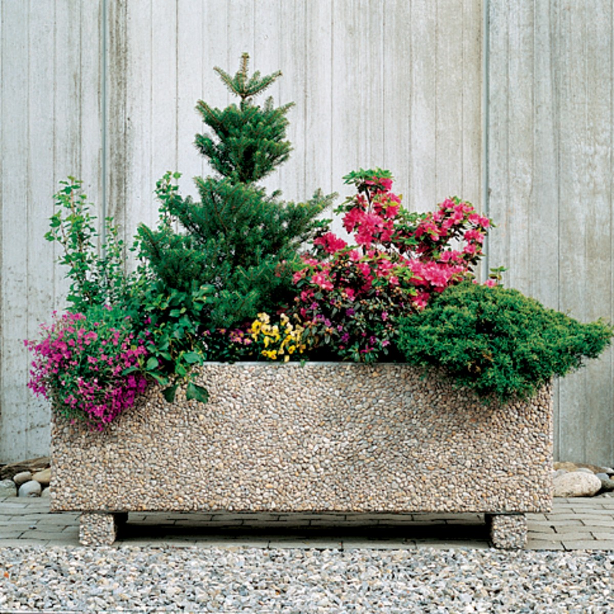 CASTELLO Pflanzentrog rechteckig, Sarina grau, gewaschen, mit Rundkorn 6-12 mm