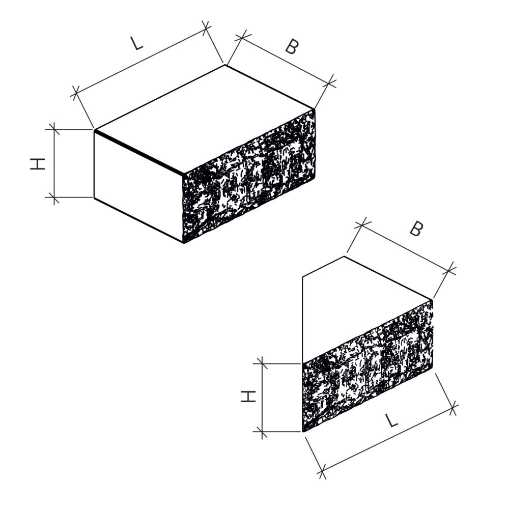 CUATRO Mauersteine, schwarz-weiss, mit 1-seitiger Felsstruktur