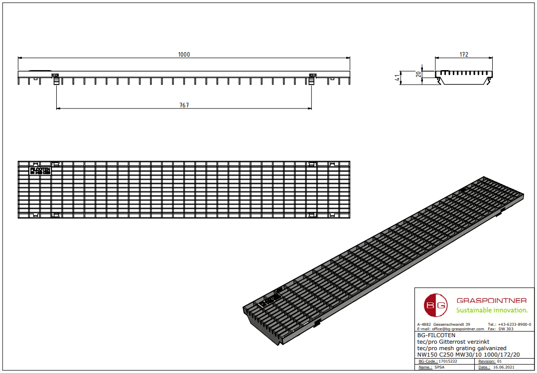 BG-FILCOTEN Gitterrost NW 150, 1000/172/20, MW 
