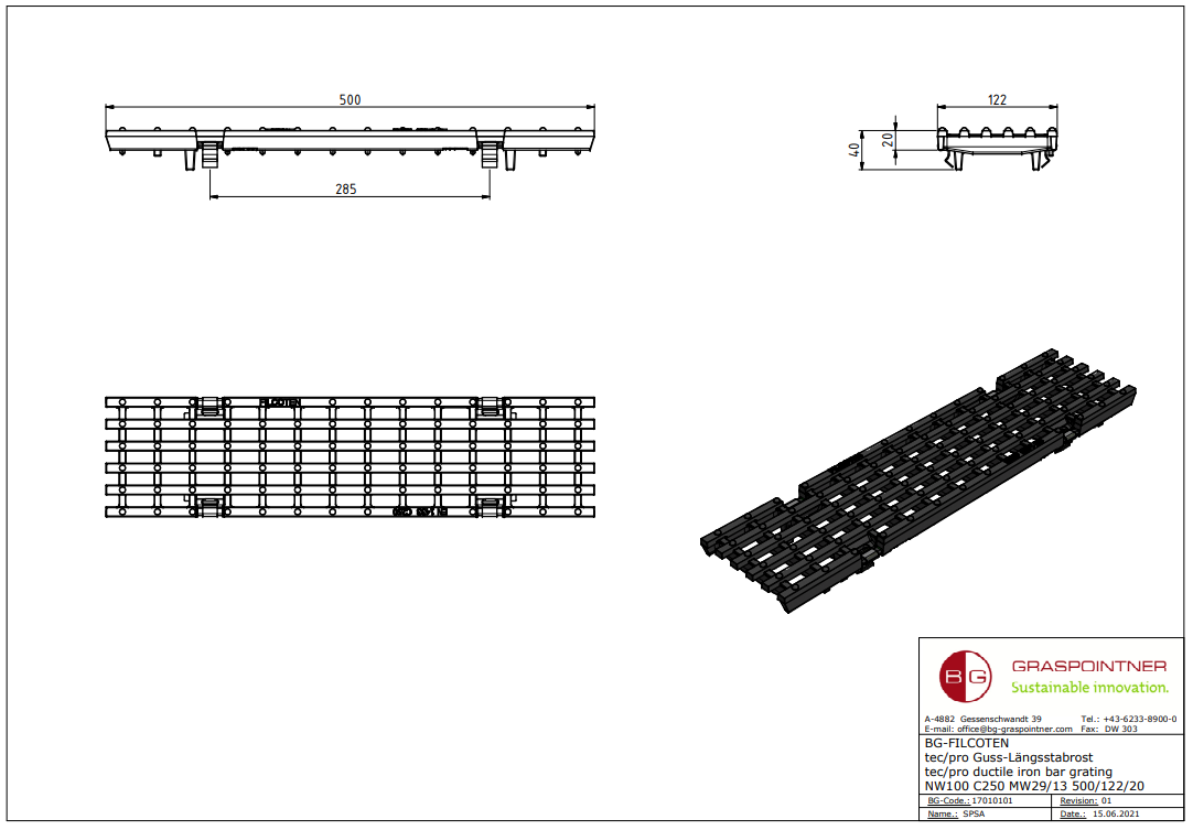 BG-FILCOTEN Guss-Längsstabrost NW 100, 500/122/20