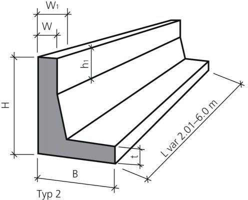STANDARD VARIO Winkelplatte Typ 2, grau, glatt, gefast, bewehrt