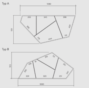 POLYGON Pflasterplatten, Modul Typ A, Fugen 6/20 mm, grau, gerillt, gefast