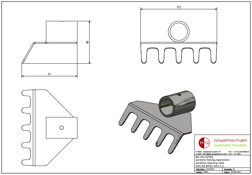 BG-FILCOTEN Reinigungsrechen parkline 150, H=35 