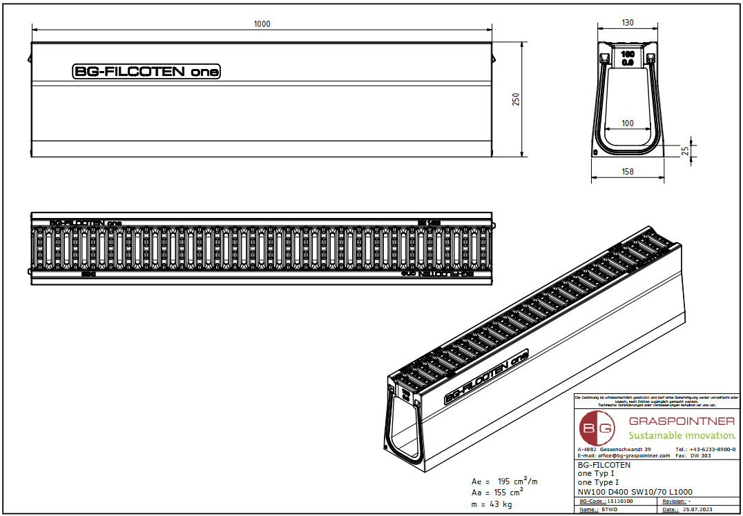 BG-FILCOTEN one urban NW 100, D400, SW 10/70 mm, ohne Gefälle
