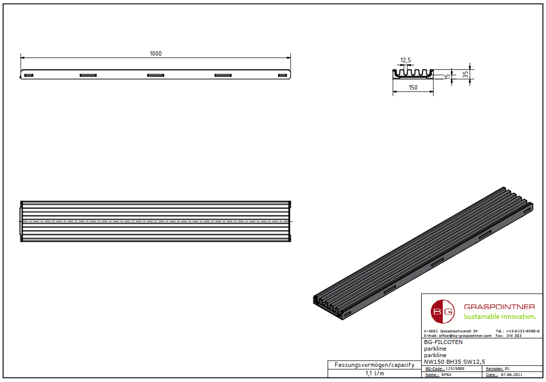 BG-FILCOTEN parkline B150, H=35 mm, SW12,5 mm