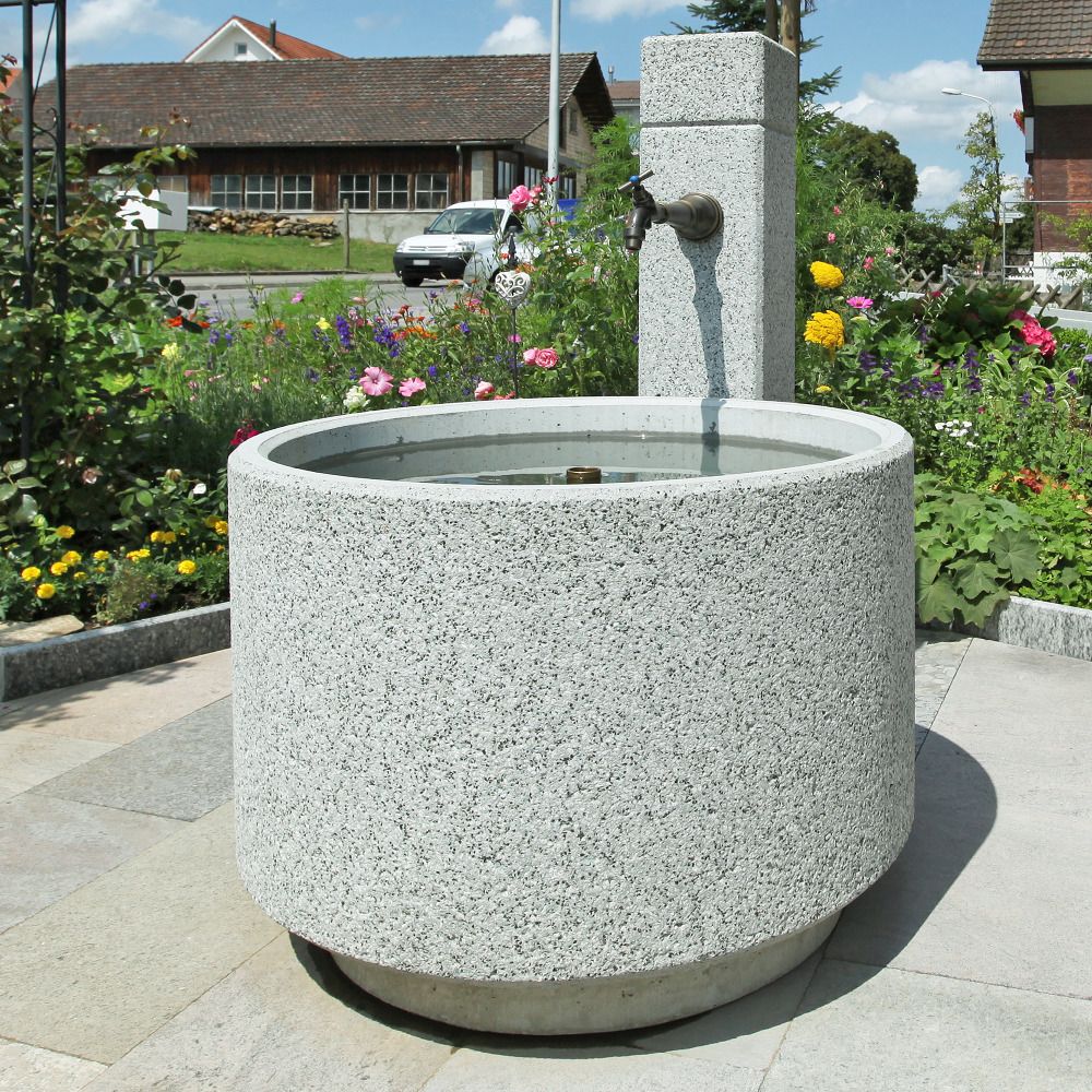 RESIDENZA Brunnentrog rund, ALPINA edelweiss, gestrahlt, inkl. Standrohr 1 1/4"