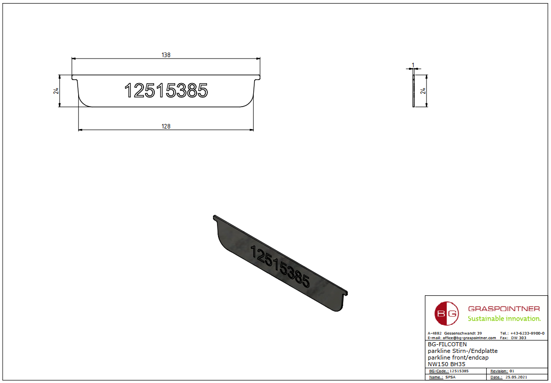 BG-FILCOTEN Stirnplatte parkline 150, H=35mm