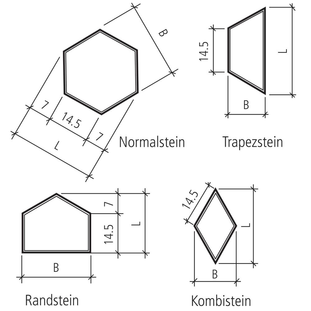 OMEGA Sechseckpflasterstein, Randstein, erdbraun, glatt, fein, gefast