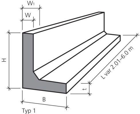 STANDARD VARIO Winkelplatte Typ 1, grau, glatt, gefast, bewehrt