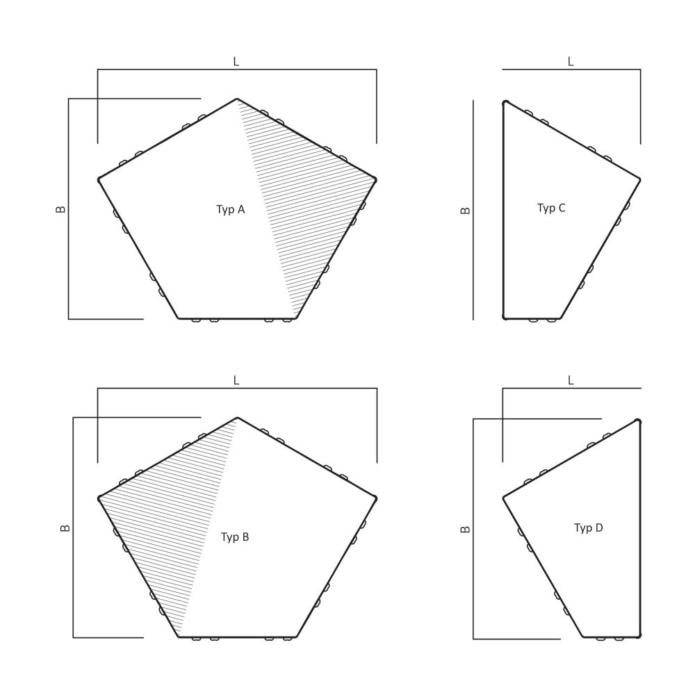 5-Eck Pflasterplatte Typ C + C, Randplatte, grau, glimmer, glatt