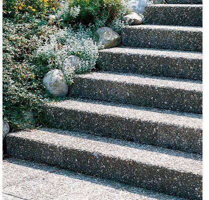 CASTELLO Blockstufe, Sarina grau, gewaschen, stirnseitig gefast, mit Rundkorn 6 - 12 mm