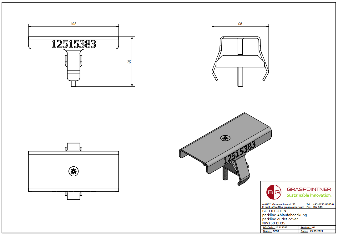 BG-FILCOTEN Ablaufabdeckung parkline 150, H=35 