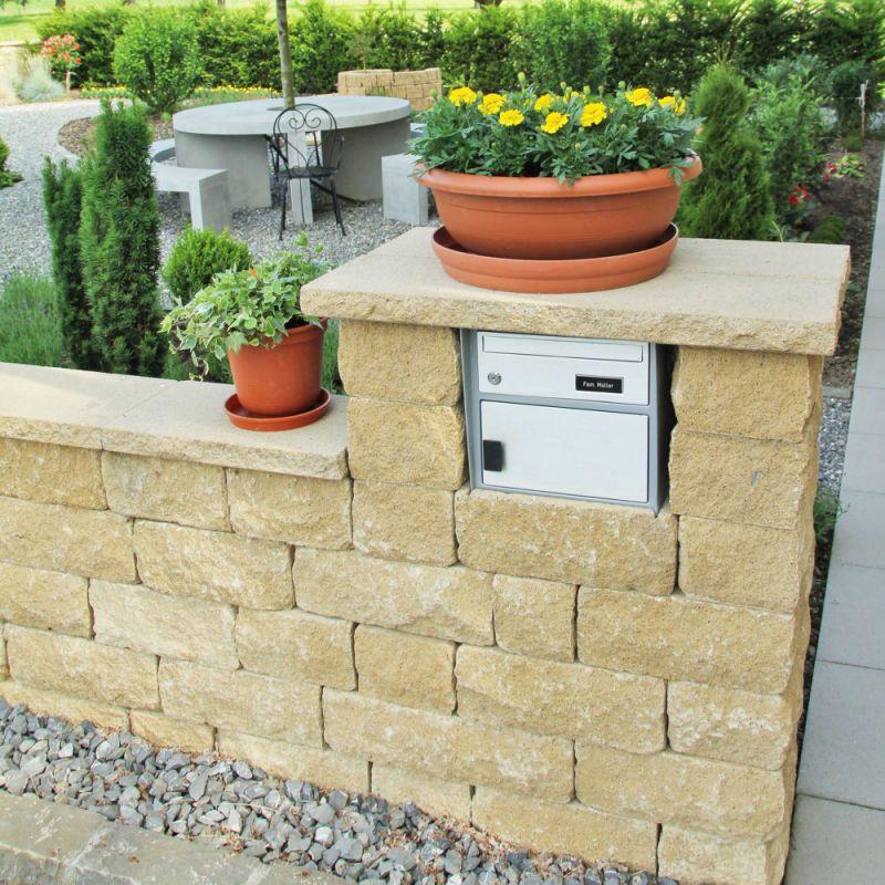 SANTURO Mauerabdeckplatte, Endplatte, li/re 3-seitig gespalten, Typ 11 juragelb, gestrahlt