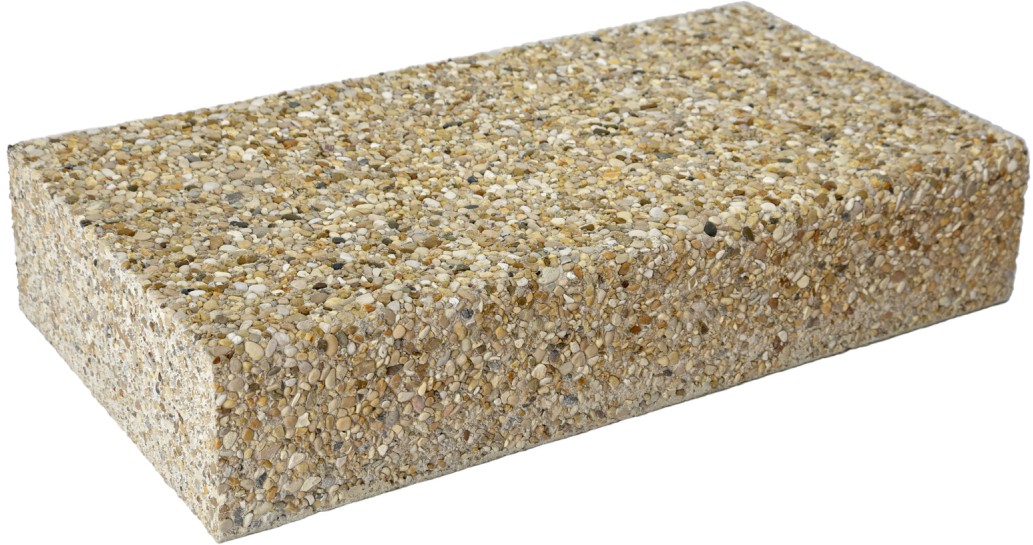 CASTELLO Blockstufe, Bressane gelb, gewaschen, stirnseitig gefast, mit Rundkorn 5 - 10 mm