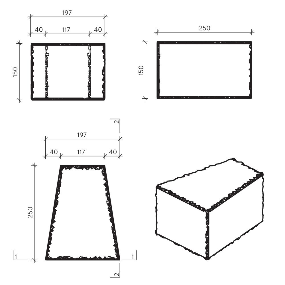 CUATRO Keilmauersteine, Kanten gebrochen, naturgrau