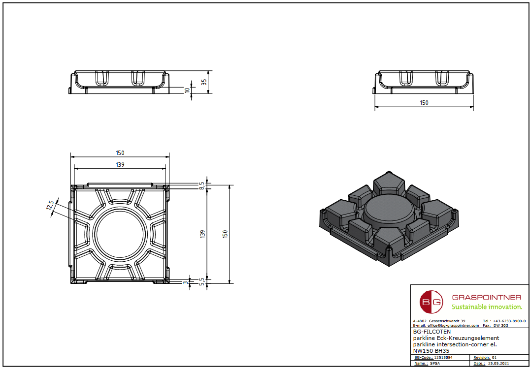 BG-FILCOTEN Kreuzungs-Eckelement parkline 150